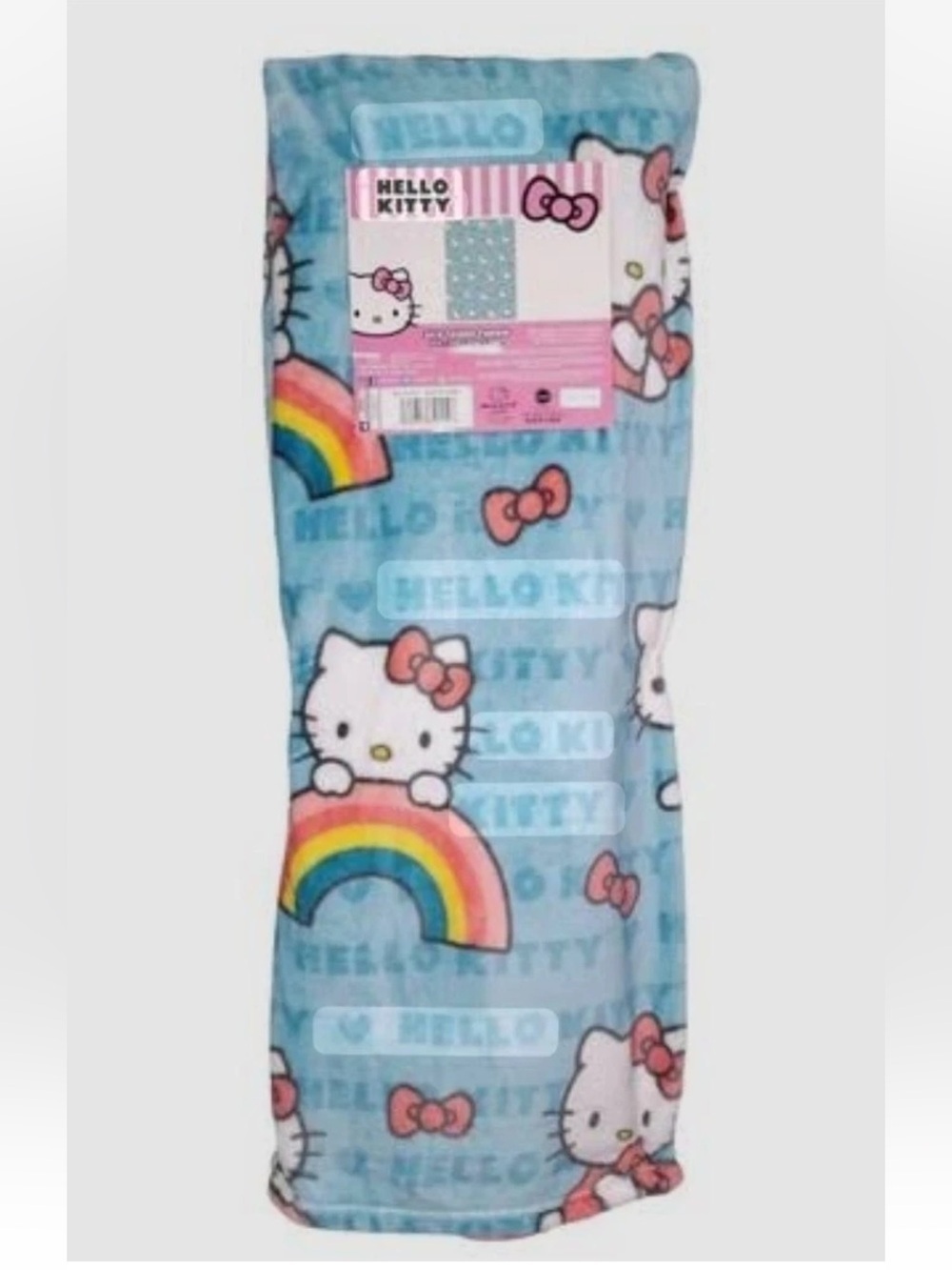 Hello Kitty Bow So Sweet Blue Rainbow Fleece Throw Blanket
